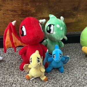 Speckled shoyru and red 6” and two baby shoyru neopets